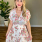 V Neck Ivory Floral Dress In Sage & Cherry