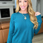 Front Seam Round Neck Sweater in Heather Ocean Teal