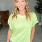 Round Neck Cuffed Sleeve Top in Lime