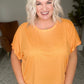 Round Neck Cuffed Sleeve Top in Neon Orange