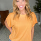 Round Neck Cuffed Sleeve Top in Neon Orange