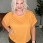 Round Neck Cuffed Sleeve Top in Neon Orange