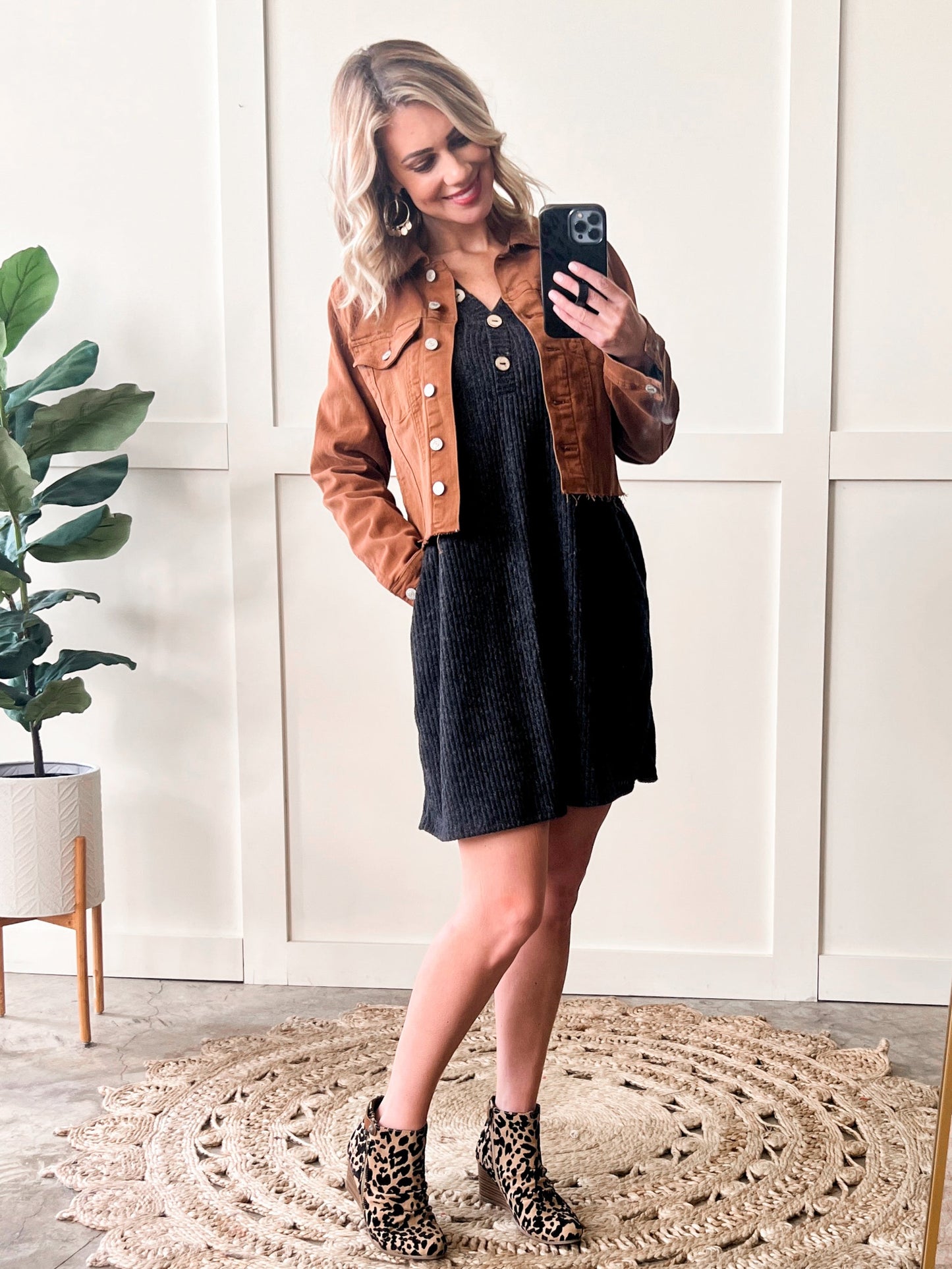Soft Decorative Button Front Dress In Charcoal 11.22
