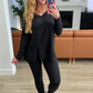 Buttery Soft V-Neck Long Sleeve Loungewear Set in Black