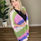 Striped Open Knit Cardigan In Pink, Green, Tan & Blue