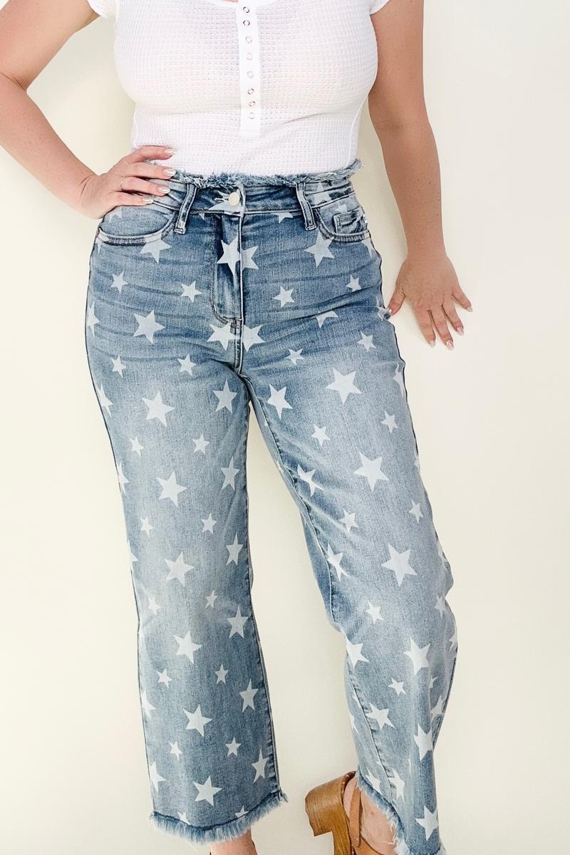 Judy Blues Star Cropped Straight Jeans