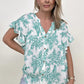 Floral Print Button Down Ruffle Sleeve Top