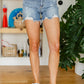 Judy Blue Mid Rise Frayed Hem Shorts