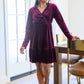 Jentsyn Velvet V-Neck Dress in Wine