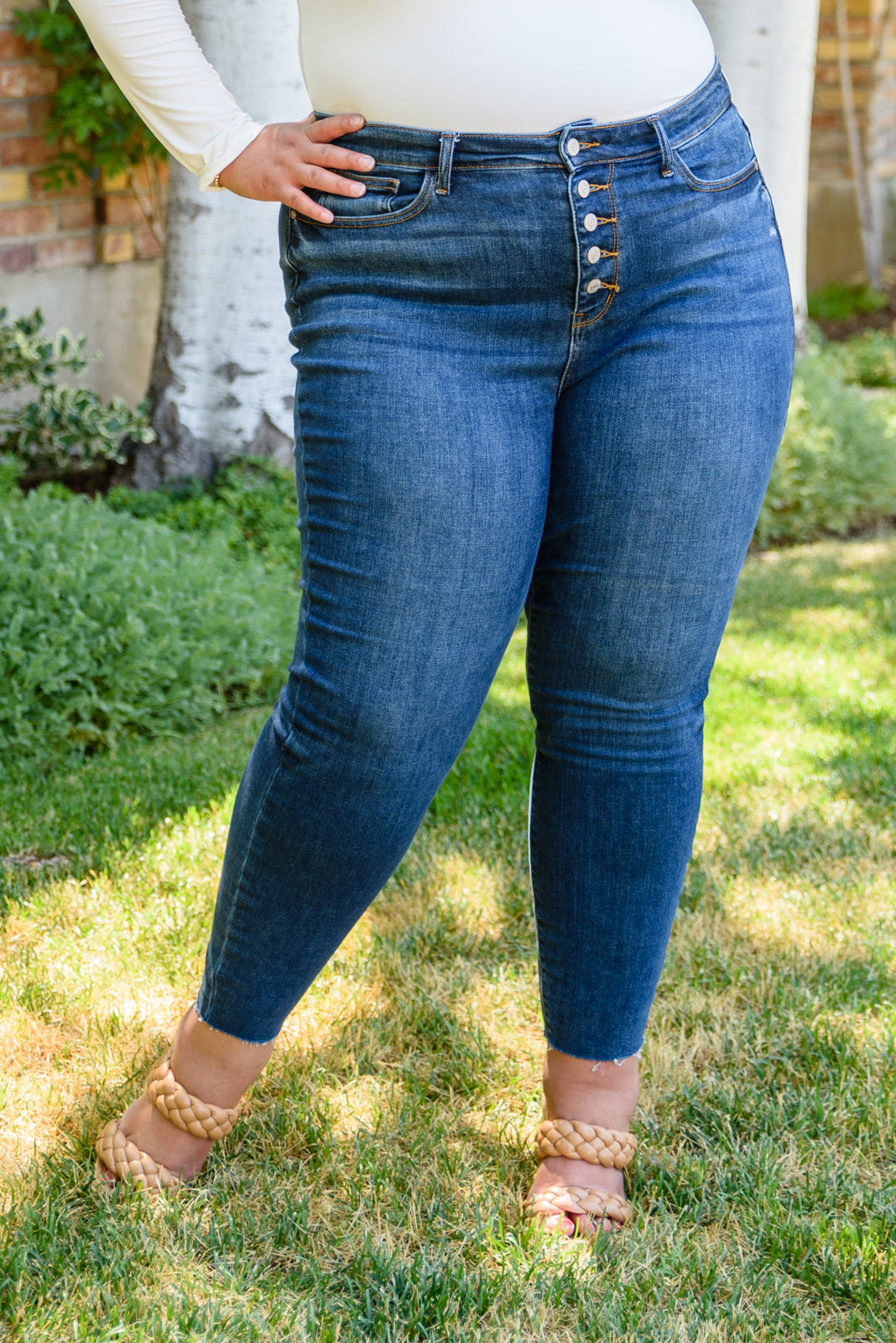 Judy Blue Hi-Rise Button Fly Cut Off Skinny
