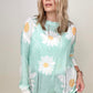 Daisy Print Crew Neck Loose Knit Top