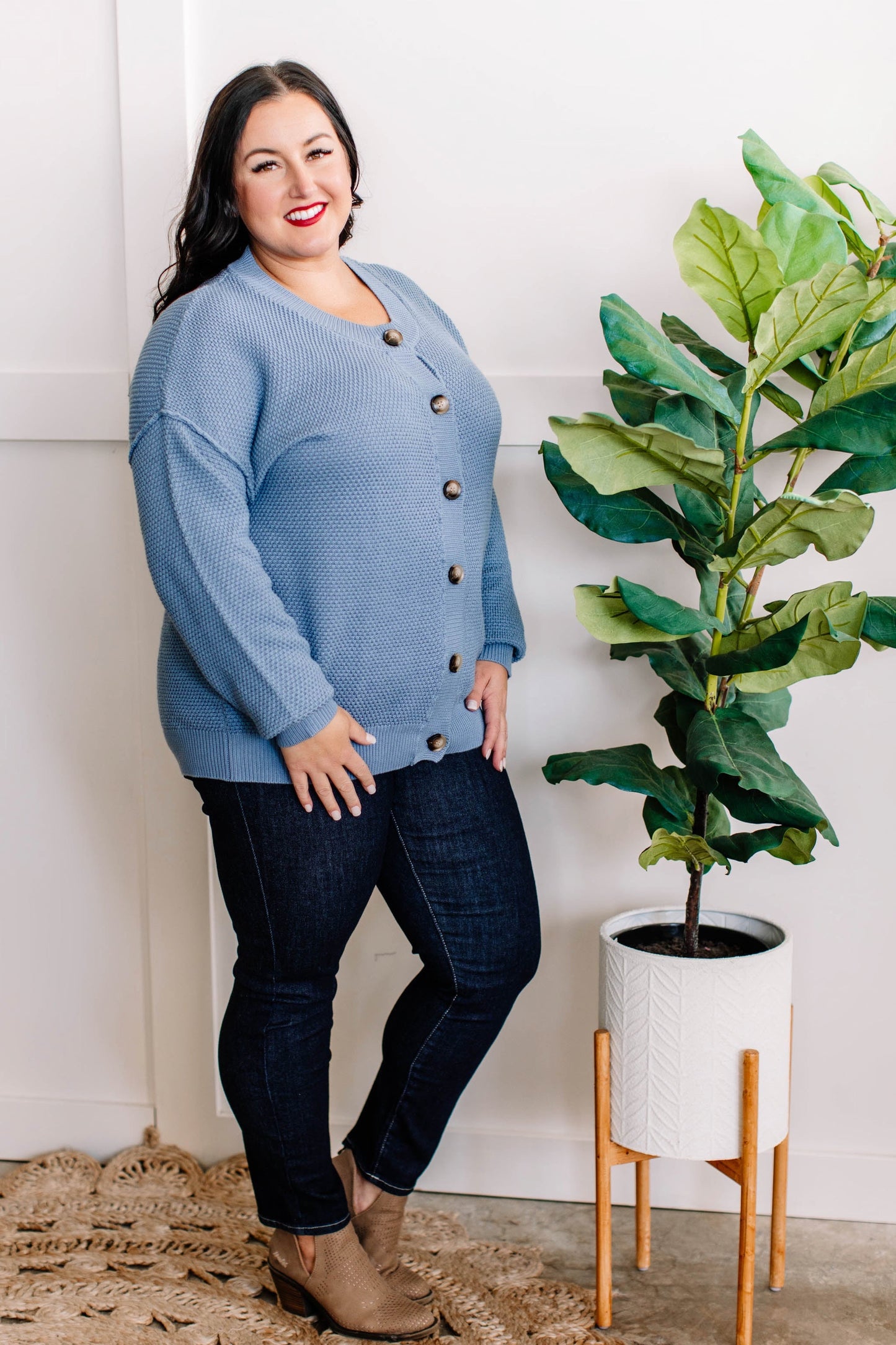 Button Down Sweater Cardigan Blue Nova