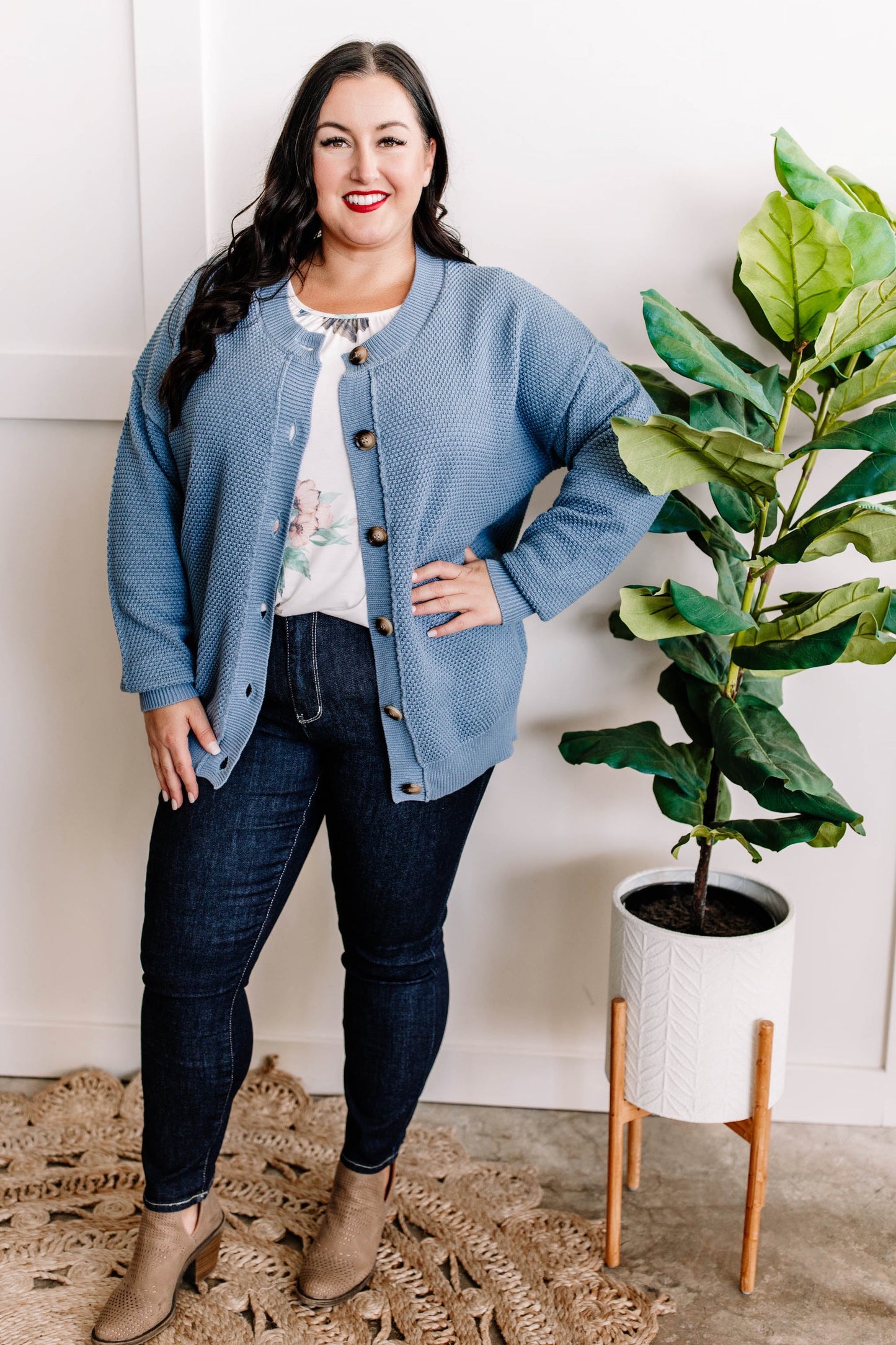 Button Down Sweater Cardigan Blue Nova