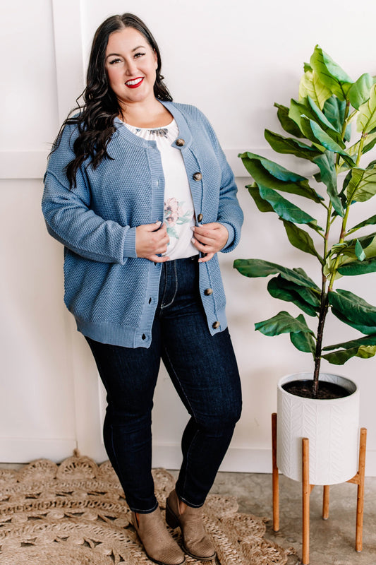 Button Down Sweater Cardigan Blue Nova