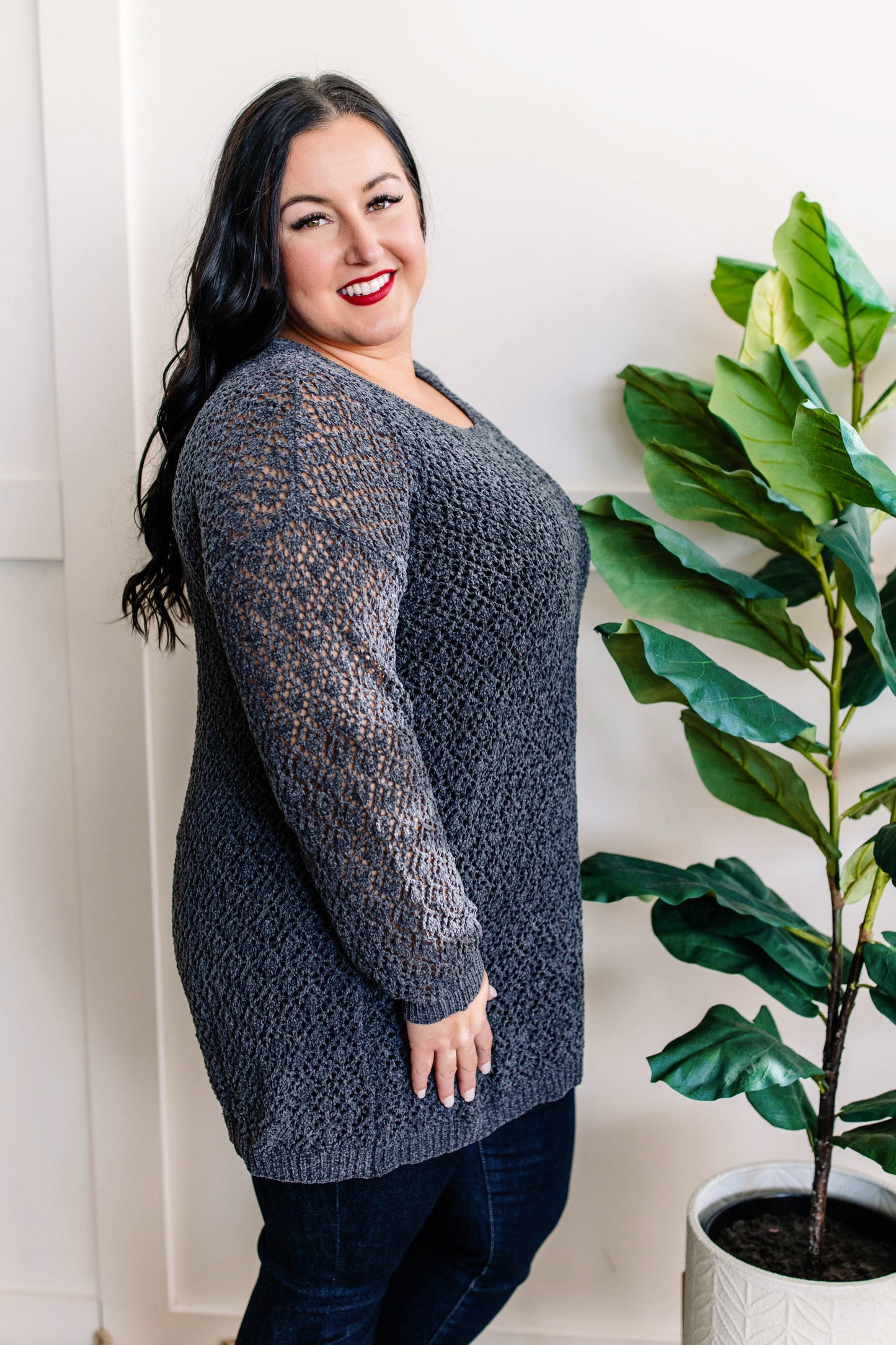 Chenille Cable Knit Sweater In Naval