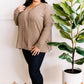 Long Sleeve V Neck Tunic Top In Beige