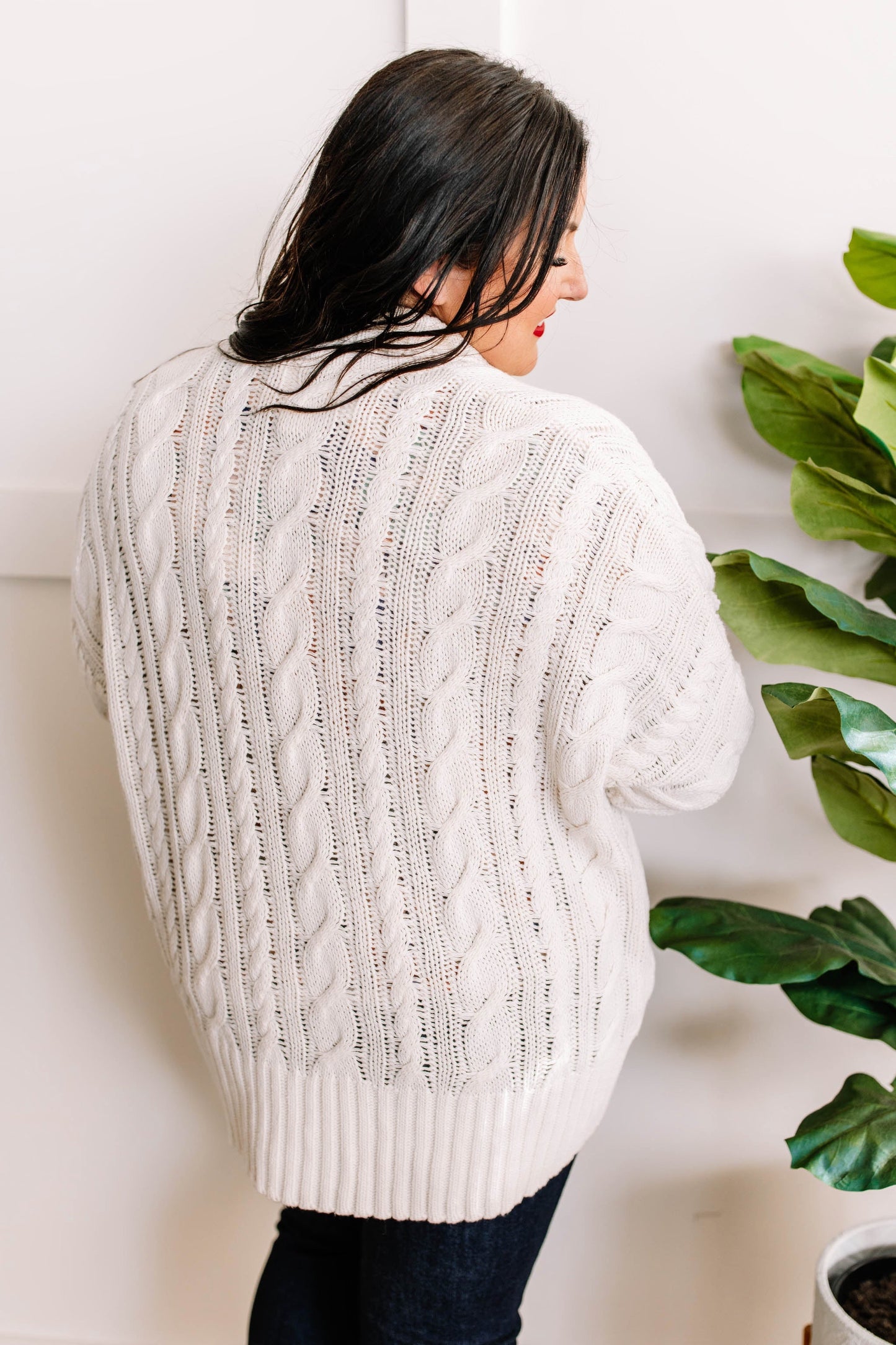 Open Front Cable Knit Cardigan In Natural Cream