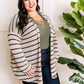 Knit Cardigan With Pockets In Beige & Charcoal Stripe