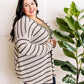 Knit Cardigan With Pockets In Beige & Charcoal Stripe