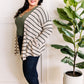 Knit Cardigan With Pockets In Beige & Charcoal Stripe