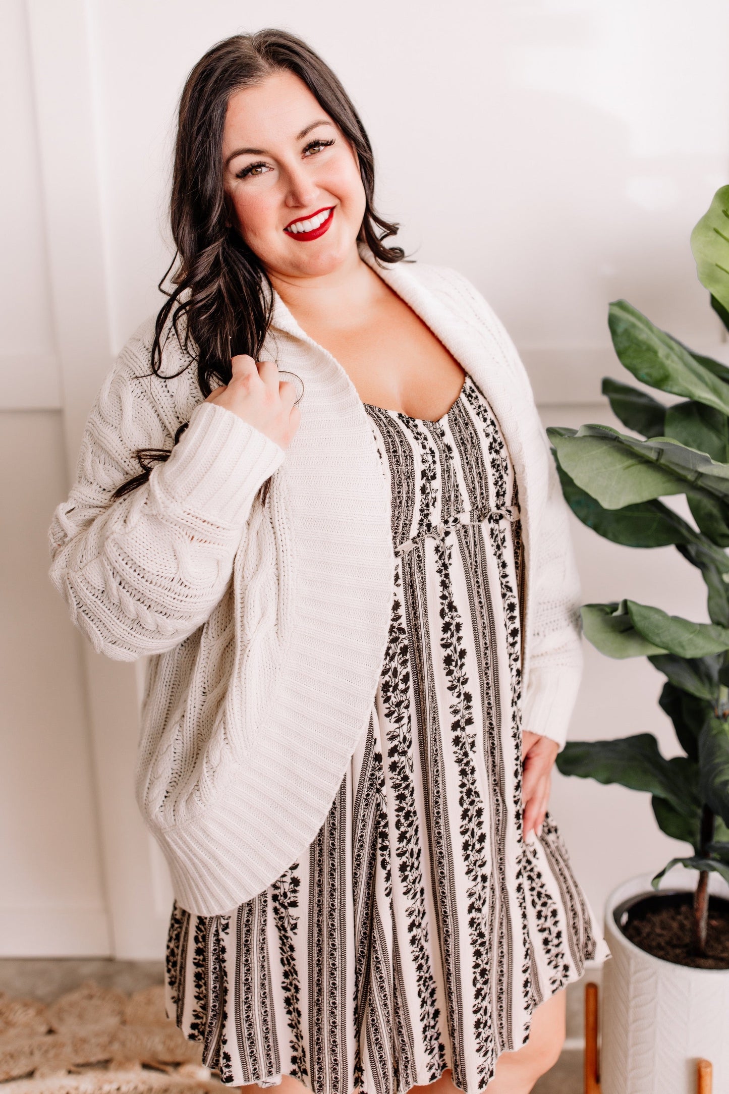 Long Sleeve Smocked Dress In Black & Cream Vintage Florals