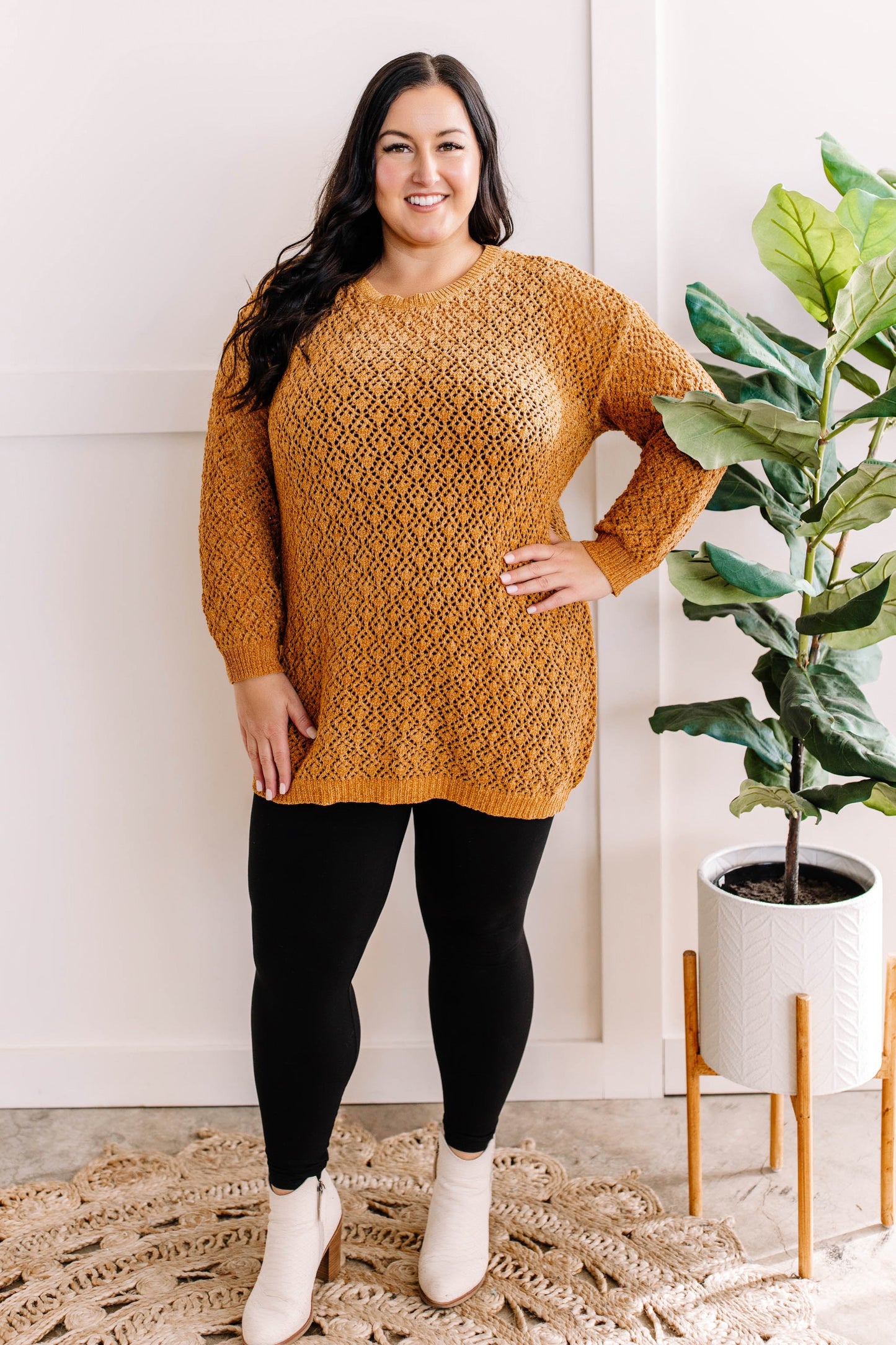 Chenille Cable Knit Sweater In Golden Amber