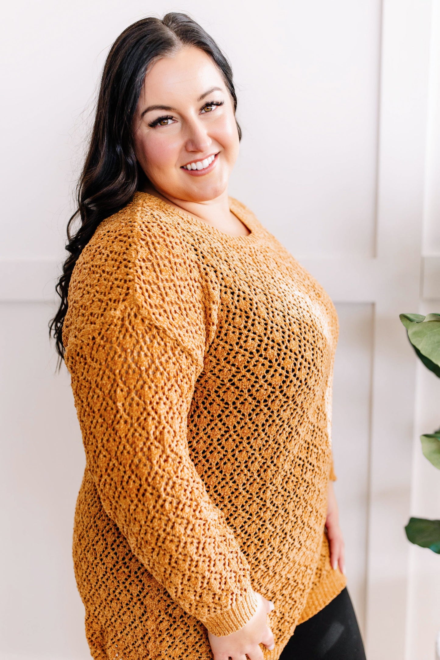Chenille Cable Knit Sweater In Golden Amber