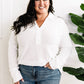 Collared Long Sleeve Thermal Knit Top In White