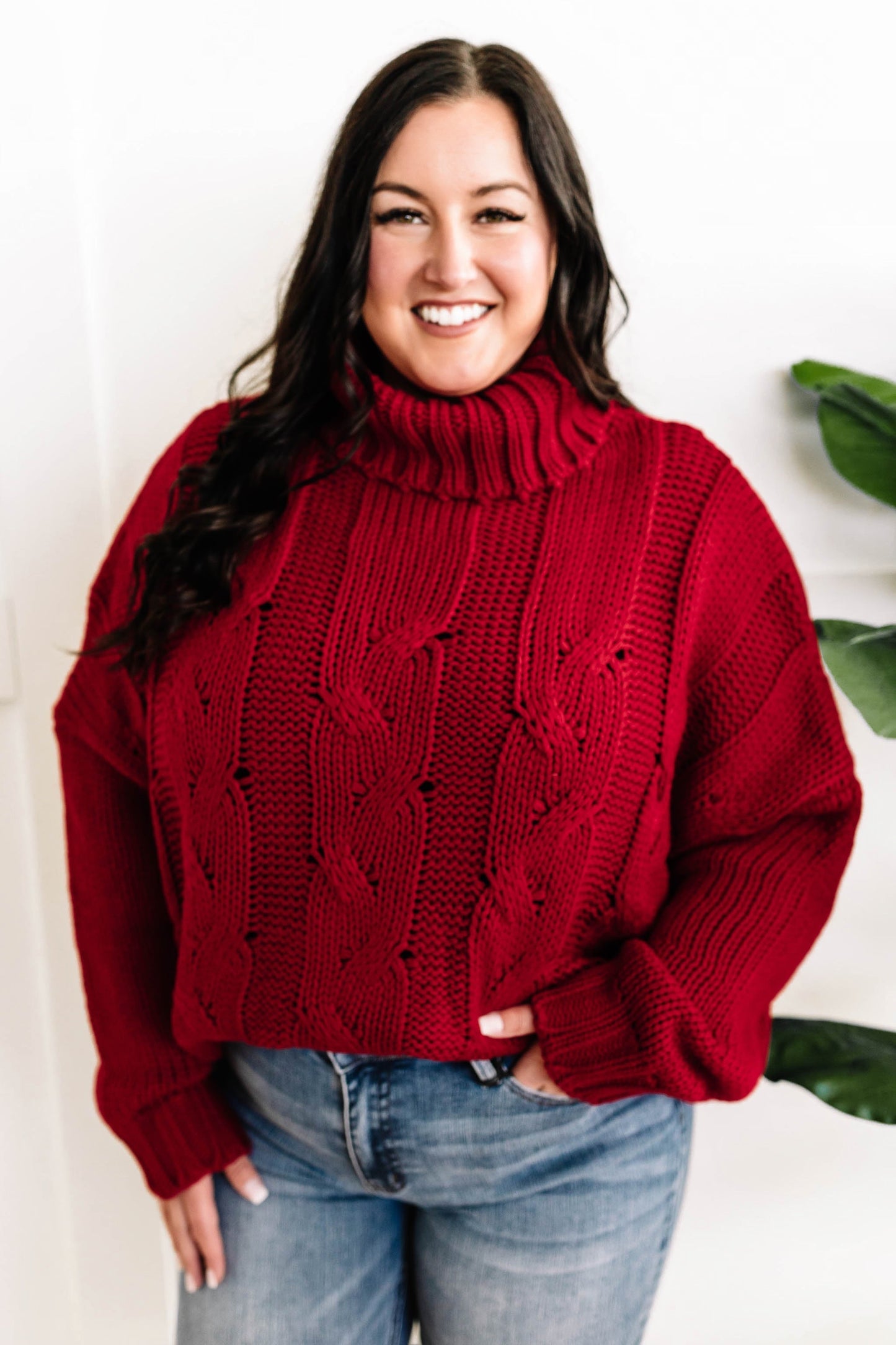 Cozy Cable Knit Sweater In Christmas Red