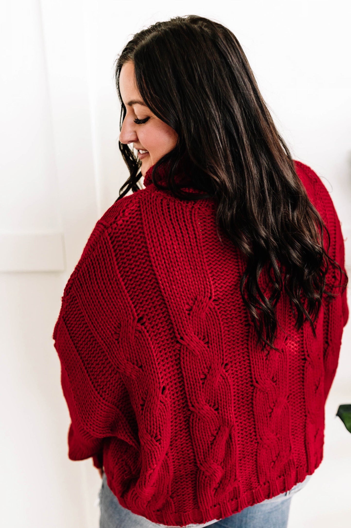 Cozy Cable Knit Sweater In Christmas Red