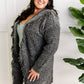 Hooded Fringe Open Front Cardigan In Heathered Grey