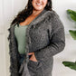 Hooded Fringe Open Front Cardigan In Heathered Grey