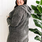 Hooded Fringe Open Front Cardigan In Heathered Grey