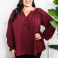 Decorative Button Front Blouse In Cranberry