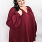 Decorative Button Front Blouse In Cranberry