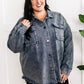 Mineral Wash Button Down Denim Jacket In Muted Navy