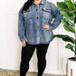 Mineral Wash Button Down Denim Jacket In Muted Navy