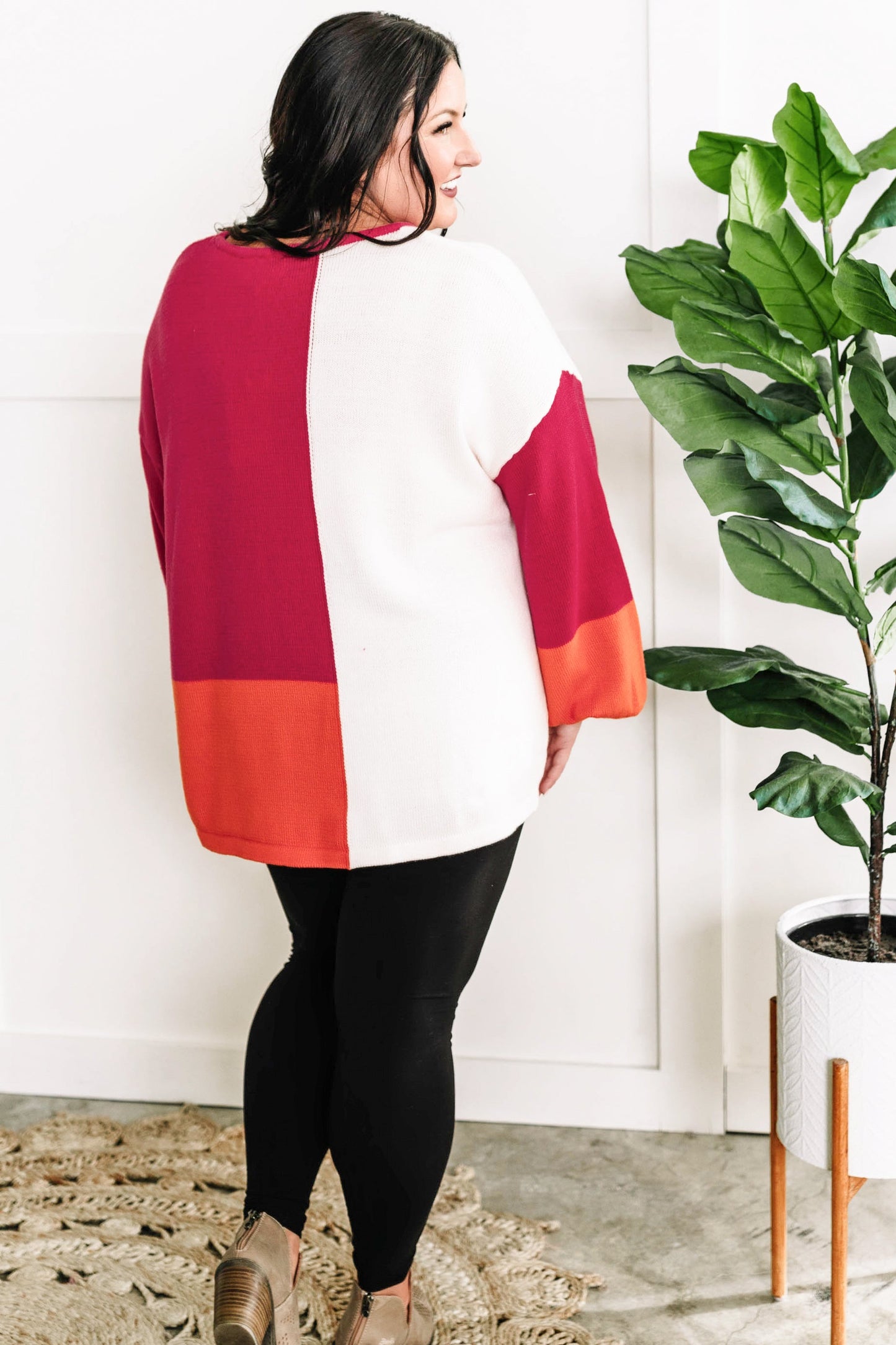 Colorblock Knit Sweater In Pink, Orange & Ivory