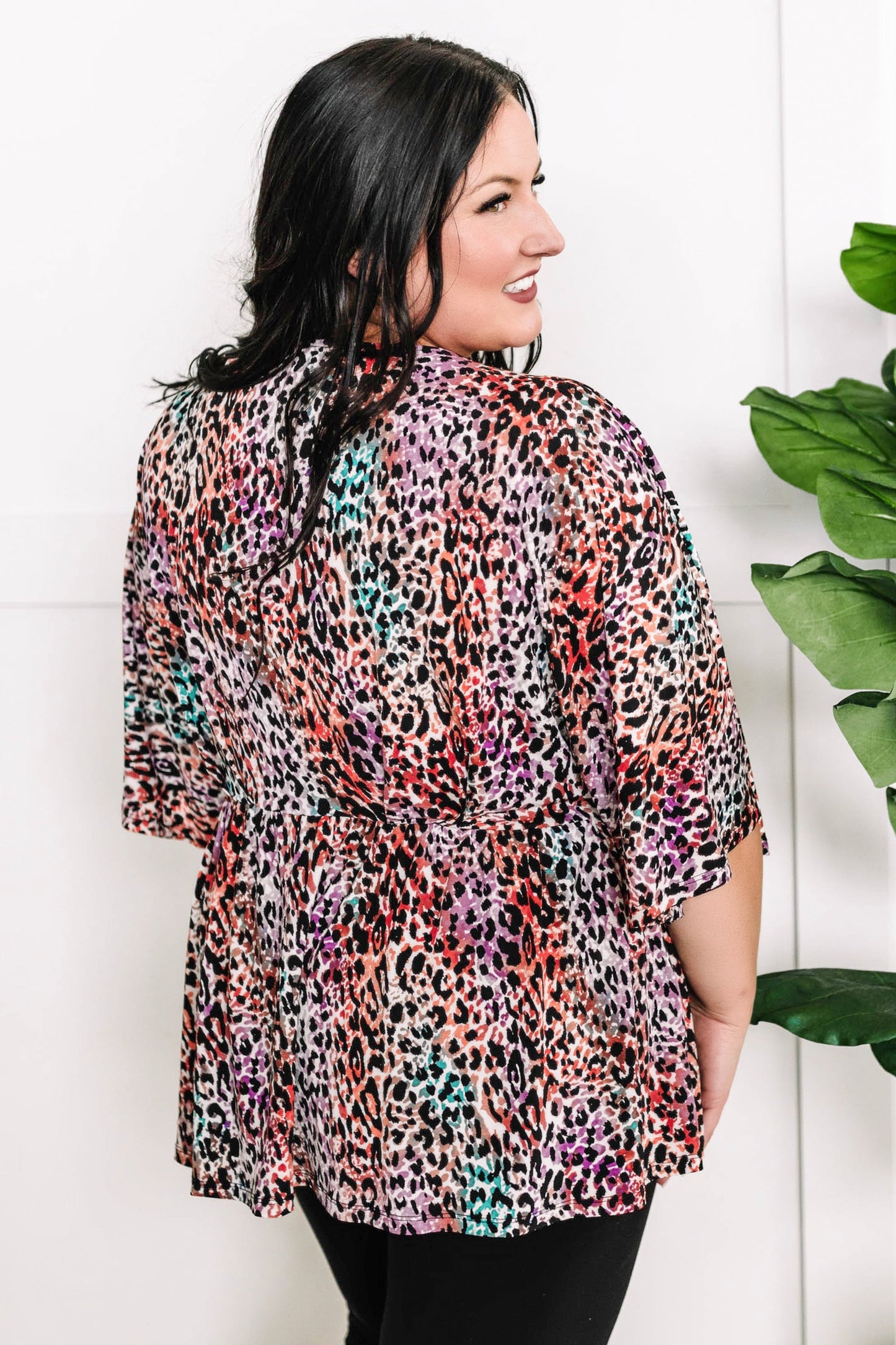 Dolman Sleeve Babydoll Top In Leopard Multi
