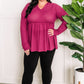 Waffle Knit Hooded Babydoll Top In Magenta