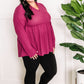 Waffle Knit Hooded Babydoll Top In Magenta