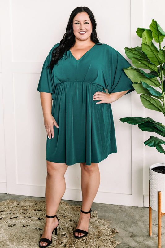 Dolman Sleeve Dress In Hunter Green
