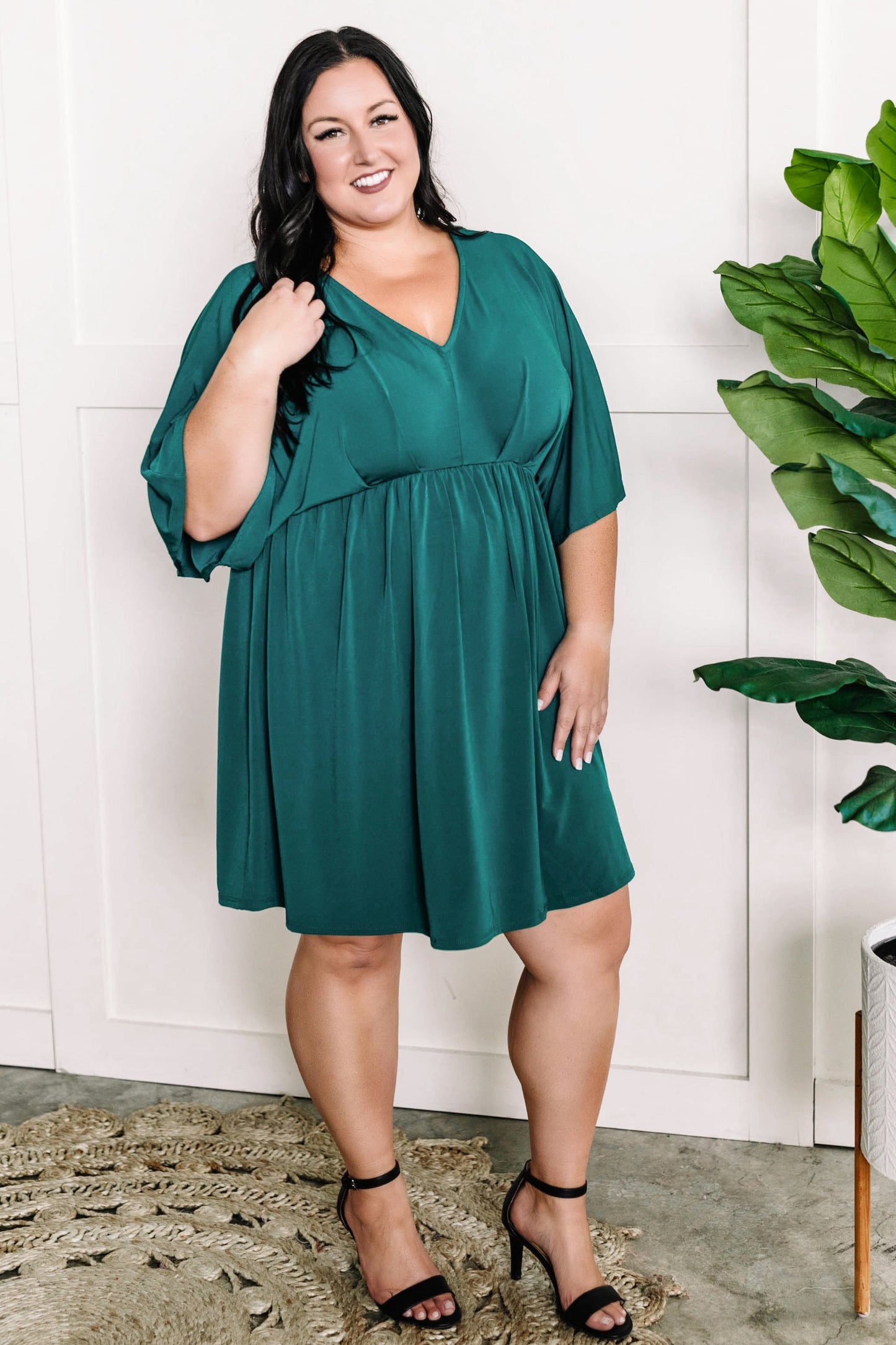 Dolman Sleeve Dress In Hunter Green