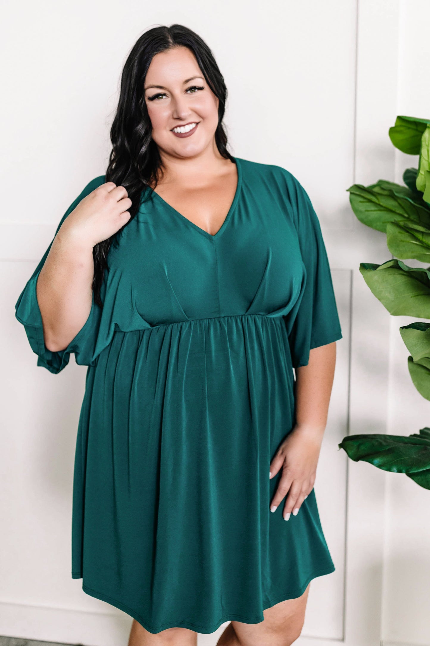 Dolman Sleeve Dress In Hunter Green
