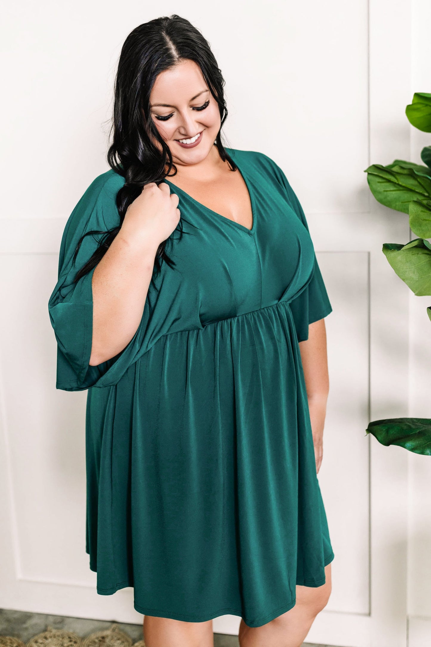 Dolman Sleeve Dress In Hunter Green