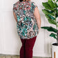 Embroidered Floral and Animal Print Blouse In Teal Multi 11.21