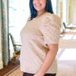 Kelsi Jacquard Puff Sleeve Top In Tan