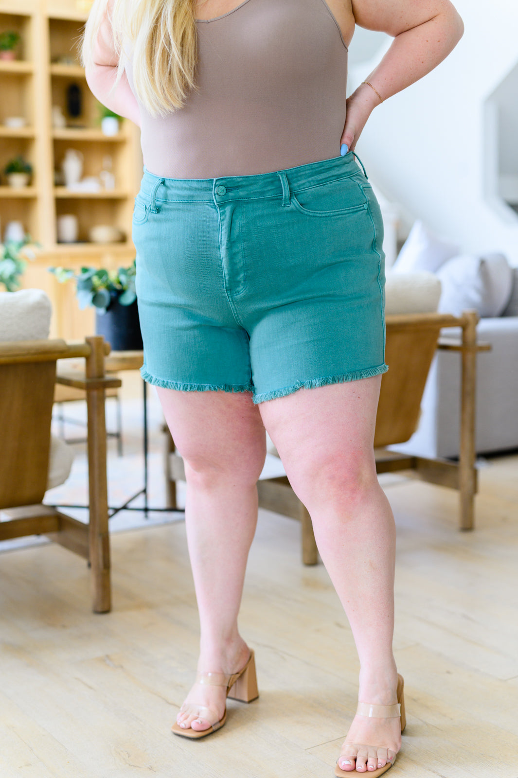 Judy Blue Mid Rise Cut Off Shorts - Green