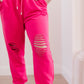 Kick Back Distressed Joggers Hot Pink