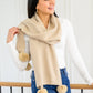 Knitted Fuzzy Pom Pom Scarf In Beige